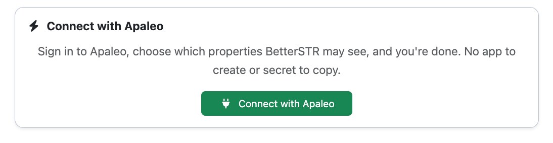 The Connect with Apaleo button on the Apaleo page in BetterSTR