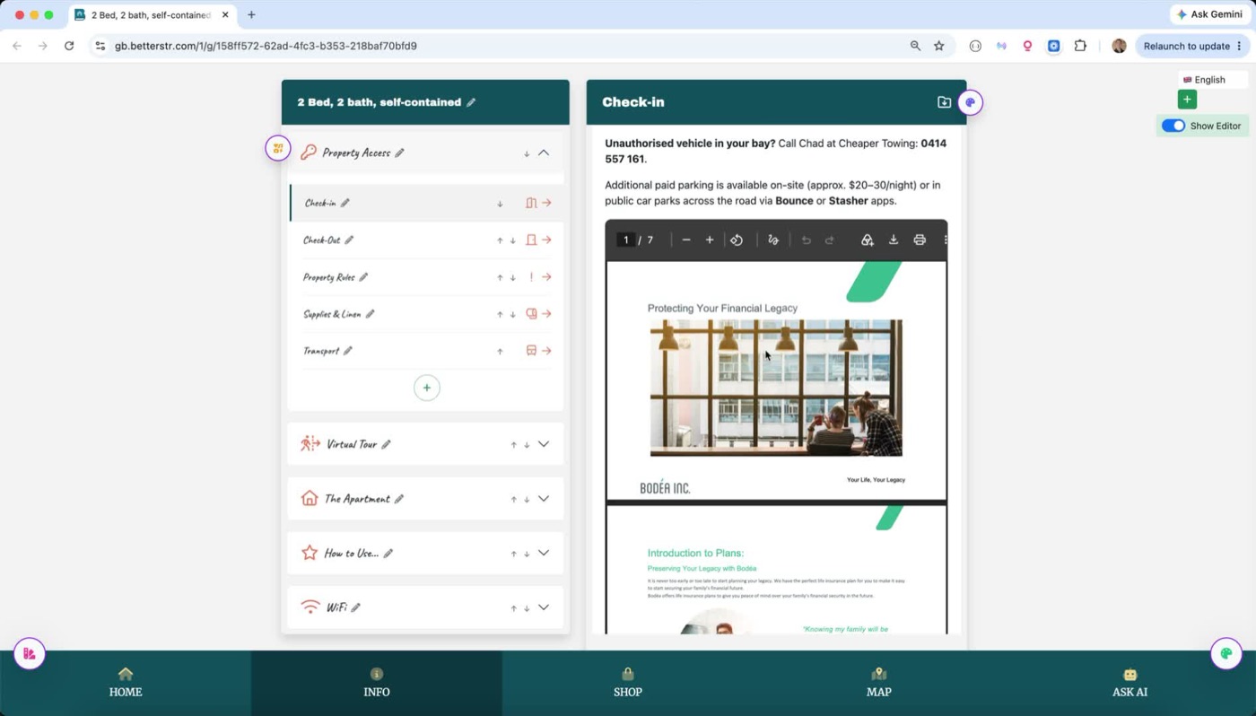 A guidebook section showing a multi-page PDF previewed inline with page controls