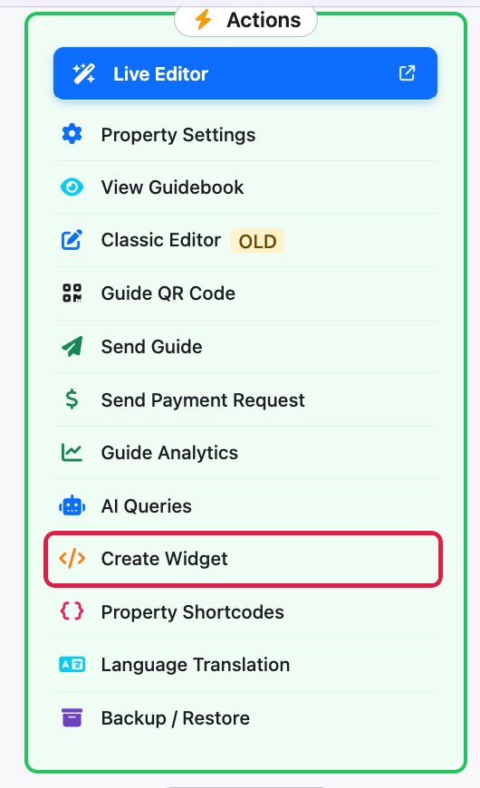 Create Widget in the property's Actions panel